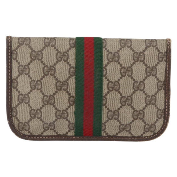 GUCCI GG Supreme Web Sherry Line Pouch PVC Beige Red 014 89 5205 Auth BAZ563