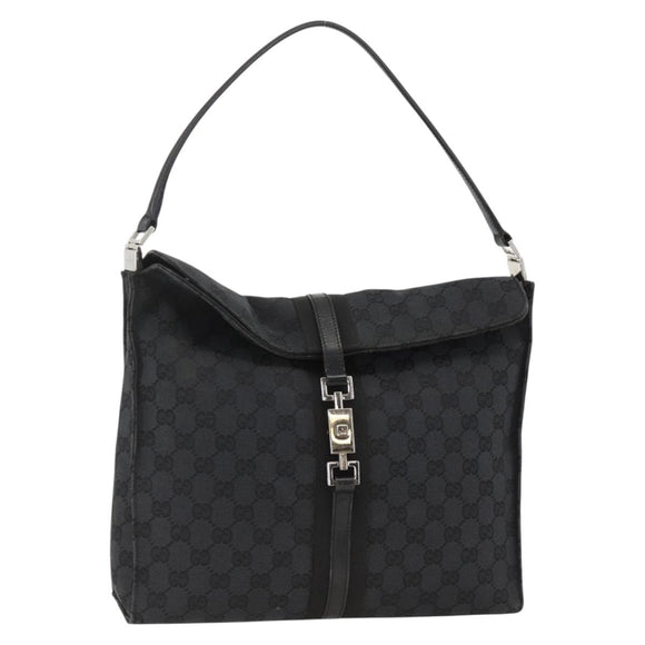 GUCCI GG Canvas Jackie Schultertasche Leder Schwarz Silber 001 3355 Auth BAZ566A