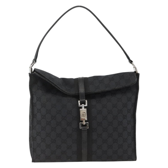 GUCCI GG Canvas Jackie Schultertasche Leder Schwarz Silber 001 3355 Auth BAZ566A