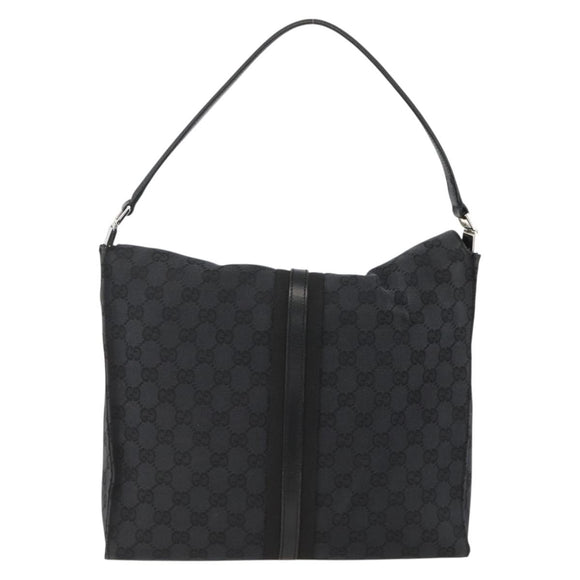 GUCCI GG Canvas Jackie Schultertasche Leder Schwarz Silber 001 3355 Auth BAZ566A
