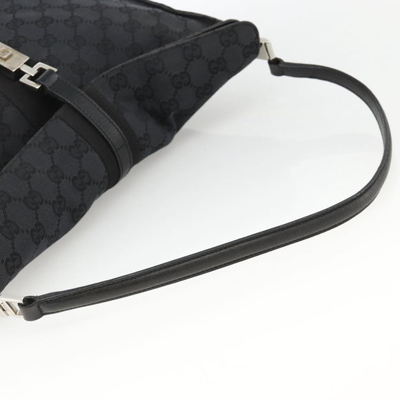 GUCCI GG Canvas Jackie Schultertasche Leder Schwarz Silber 001 3355 Auth BAZ566A