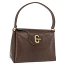 GUCCI Shoulder Bag Leather Brown Gold Auth BAZ570-1