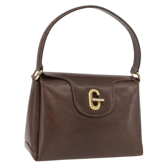 GUCCI Shoulder Bag Leather Brown Gold Auth BAZ570