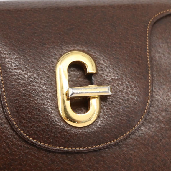 GUCCI Shoulder Bag Leather Brown Gold Auth BAZ570