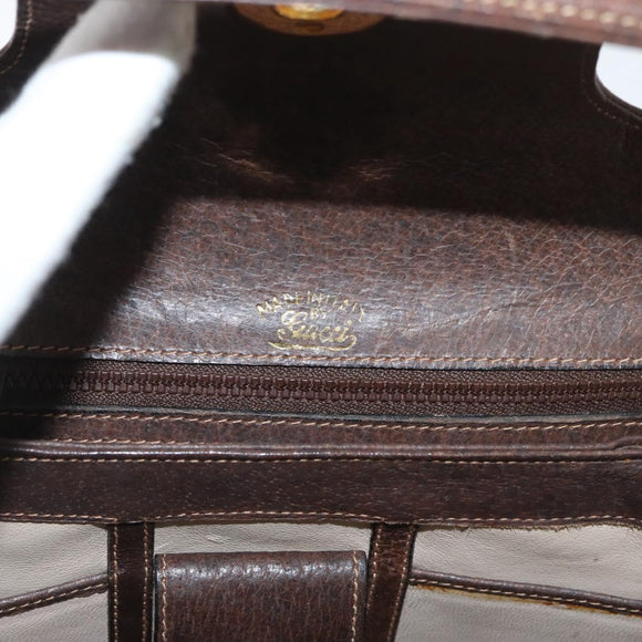GUCCI Shoulder Bag Leather Brown Gold Auth BAZ570