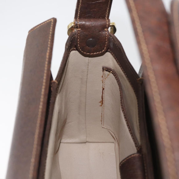 GUCCI Shoulder Bag Leather Brown Gold Auth BAZ570