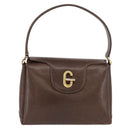 GUCCI Shoulder Bag Leather Brown Gold Auth BAZ570-2