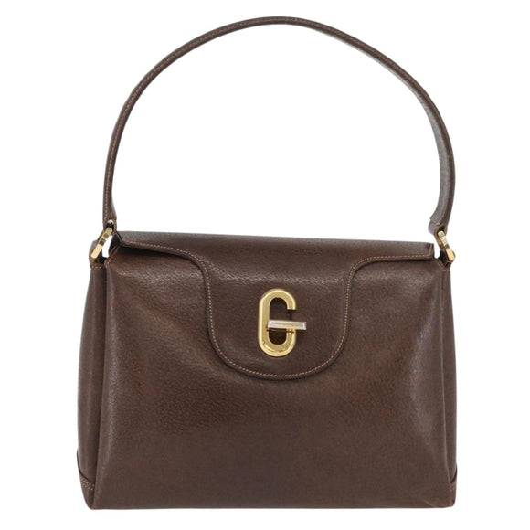 GUCCI Shoulder Bag Leather Brown Gold Auth BAZ570