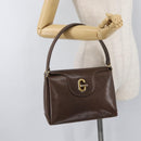 GUCCI Shoulder Bag Leather Brown Gold Auth BAZ570-24