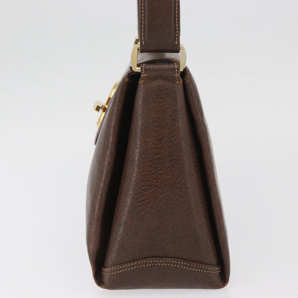 GUCCI Shoulder Bag Leather Brown Gold Auth BAZ570