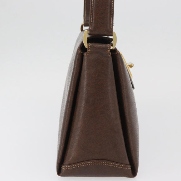 GUCCI Shoulder Bag Leather Brown Gold Auth BAZ570