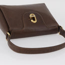 GUCCI Shoulder Bag Leather Brown Gold Auth BAZ570-6