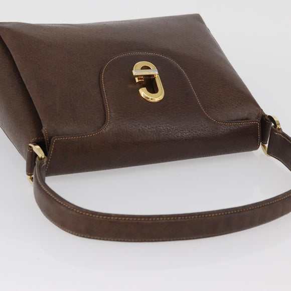 GUCCI Shoulder Bag Leather Brown Gold Auth BAZ570