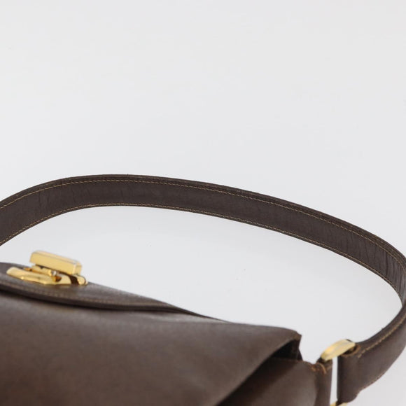 GUCCI Shoulder Bag Leather Brown Gold Auth BAZ570