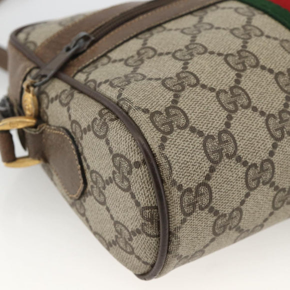 GUCCI GG Supreme Web Sherry Line Bag PVC Beige Gold 75 02 004 Auth BAZ578