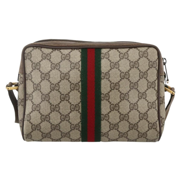 GUCCI GG Supreme Web Sherry Line Bag PVC Beige Gold 75 02 004 Auth BAZ578
