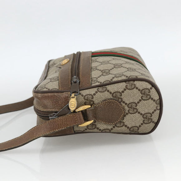 GUCCI GG Supreme Web Sherry Line Bag PVC Beige Gold 75 02 004 Auth BAZ578