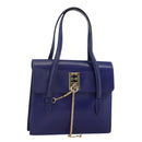 CELINE Hand Bag Leather Light Blue Gold Auth BAZ584A-1