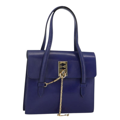 CELINE Hand Bag Leather Light Blue Gold Auth BAZ584A