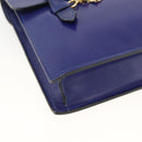 CELINE Hand Bag Leather Light Blue Gold Auth BAZ584A-11