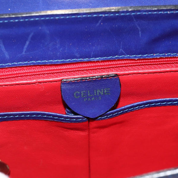 CELINE Hand Bag Leather Light Blue Gold Auth BAZ584A