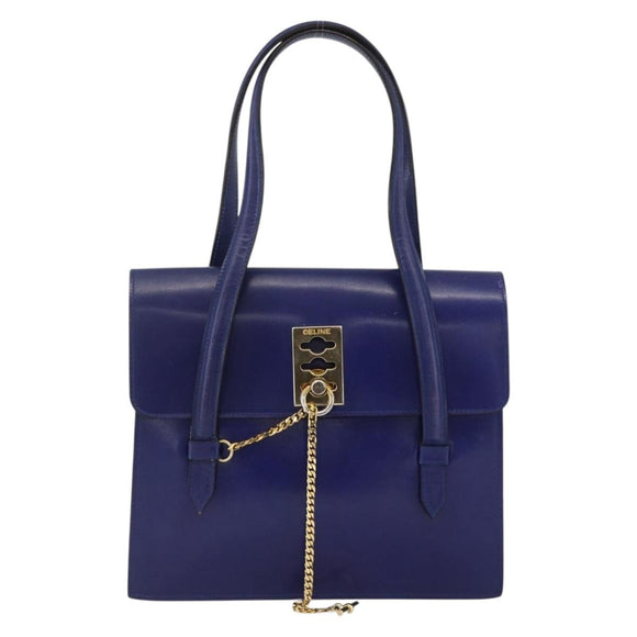 CELINE Hand Bag Leather Light Blue Gold Auth BAZ584A