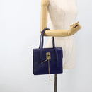 CELINE Hand Bag Leather Light Blue Gold Auth BAZ584A-22