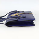 CELINE Hand Bag Leather Light Blue Gold Auth BAZ584A-4