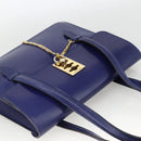 CELINE Hand Bag Leather Light Blue Gold Auth BAZ584A-6