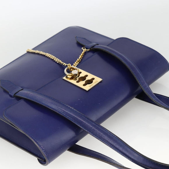 CELINE Hand Bag Leather Light Blue Gold Auth BAZ584A