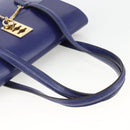 CELINE Hand Bag Leather Light Blue Gold Auth BAZ584A-7