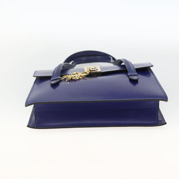 CELINE Hand Bag Leather Light Blue Gold Auth BAZ584A