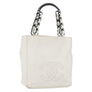 CHANEL Chain Hand Bag Leather White CC Auth BAZ593A-1