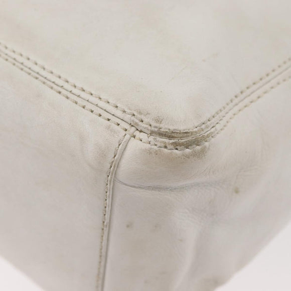 CHANEL Chain Hand Bag Leather White CC Auth BAZ593A