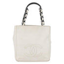 CHANEL Chain Hand Bag Leather White CC Auth BAZ593A-2