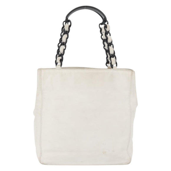 CHANEL Chain Hand Bag Leather White CC Auth BAZ593A