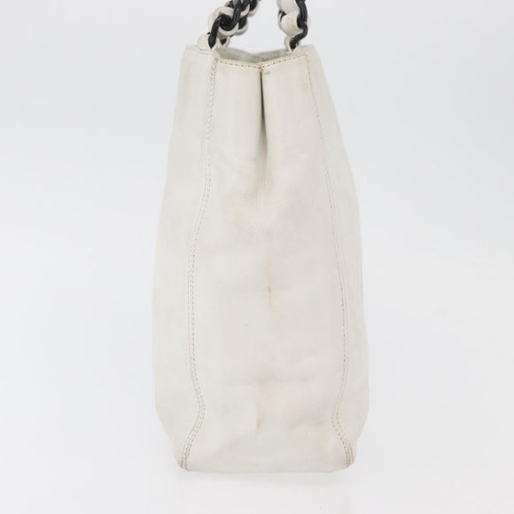 CHANEL Chain Hand Bag Leather White CC Auth BAZ593A