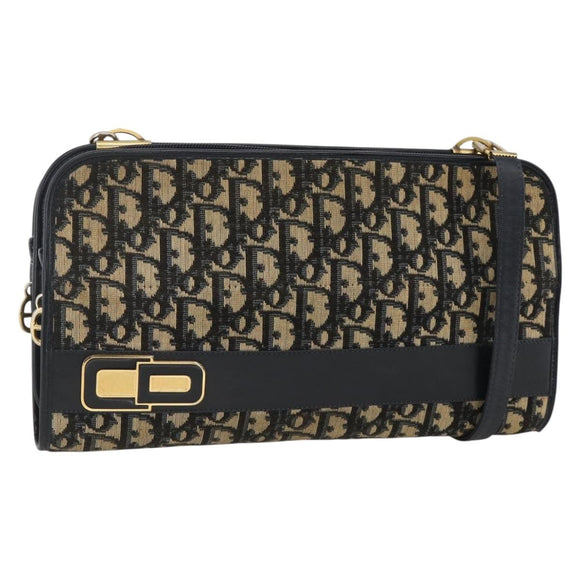 Christian Dior Trotter Canvas Shoulder Bag Navy Gold Auth BAZ595A