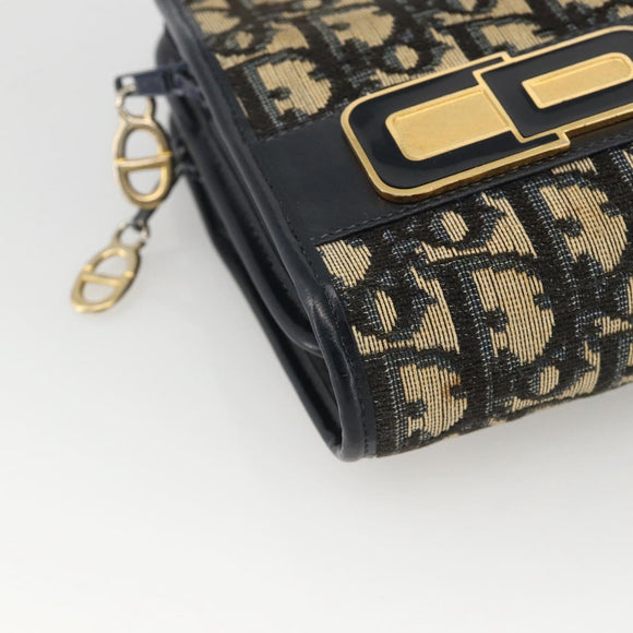 Christian Dior Trotter Canvas Shoulder Bag Navy Gold Auth BAZ595A