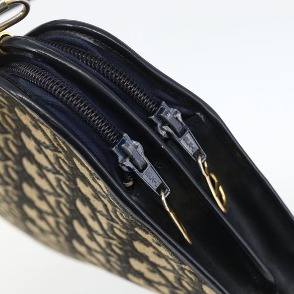 Christian Dior Trotter Canvas Shoulder Bag Navy Gold Auth BAZ595A