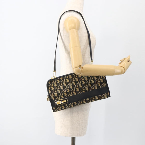 Christian Dior Trotter Canvas Shoulder Bag Navy Gold Auth BAZ595A