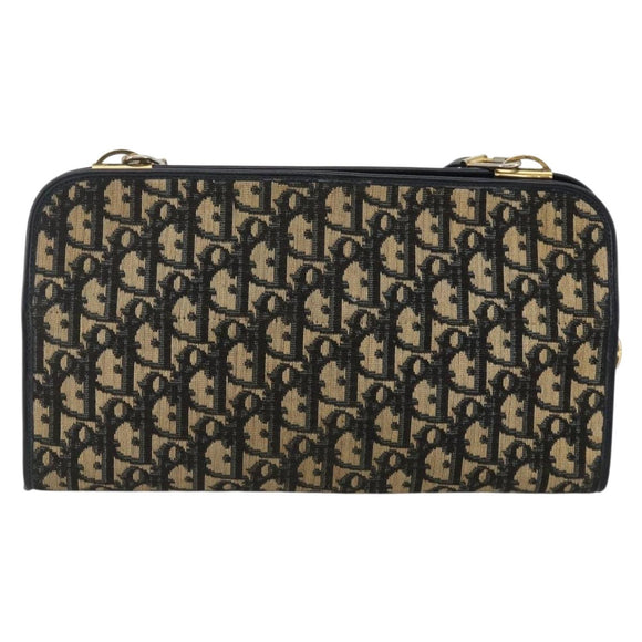 Christian Dior Trotter Canvas Shoulder Bag Navy Gold Auth BAZ595A