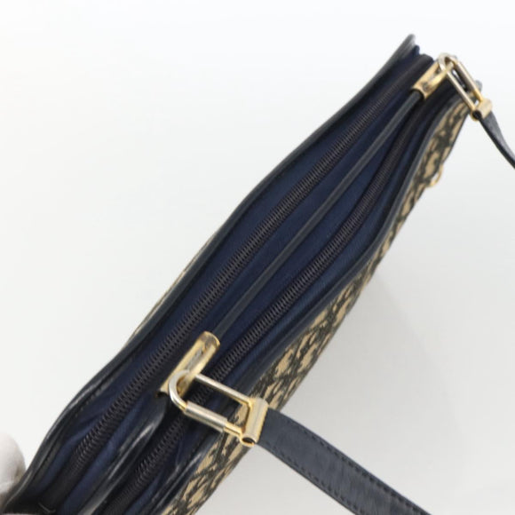 Christian Dior Trotter Canvas Shoulder Bag Navy Gold Auth BAZ595A