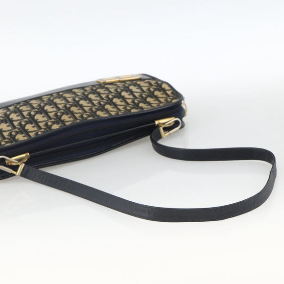 Christian Dior Trotter Canvas Shoulder Bag Navy Gold Auth BAZ595A