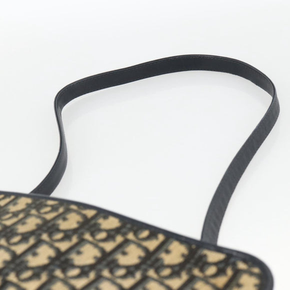 Christian Dior Trotter Canvas Shoulder Bag Navy Gold Auth BAZ595A