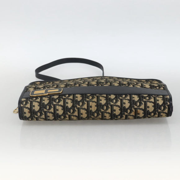 Christian Dior Trotter Canvas Shoulder Bag Navy Gold Auth BAZ595A