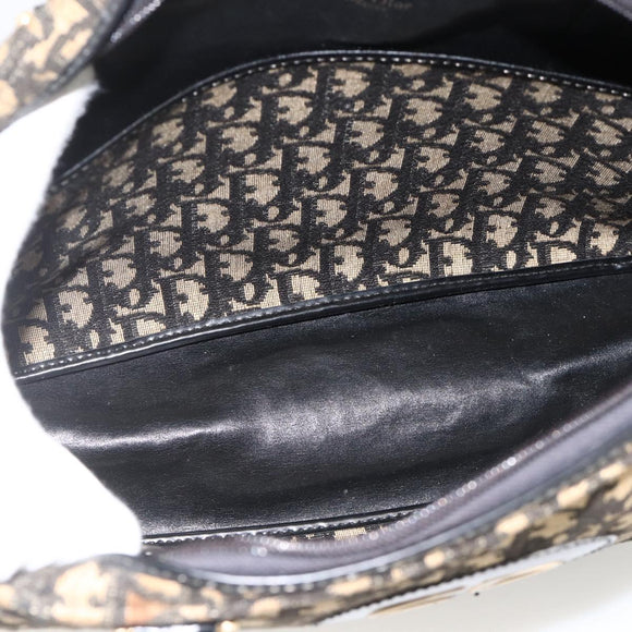 Christian Dior Trotter Canvas Hand Bag Navy Gold Auth BAZ596