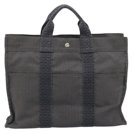 HERMES Her Line MM Hand Bag Canvas Gray Silver Auth BAZ598A - 0