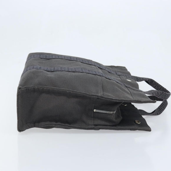 HERMES Her Line MM Hand Bag Canvas Gray Silver Auth BAZ598A