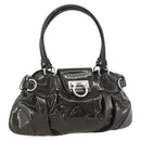Salvatore Ferragamo Gancini Hand Bag Patent leather Khaki Silver Auth BAZ602-1